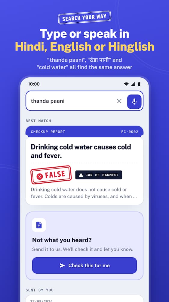Fact Checkup search in Hindi, English or Hinglish