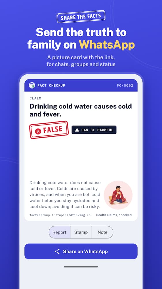 Fact Checkup picture card for sharing a report on WhatsApp