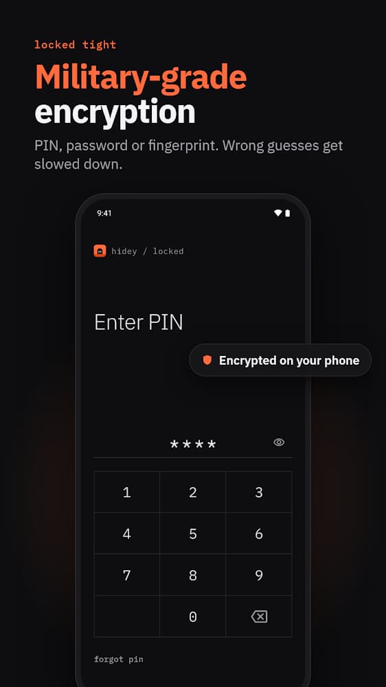 Hidey PIN screen locking the vault