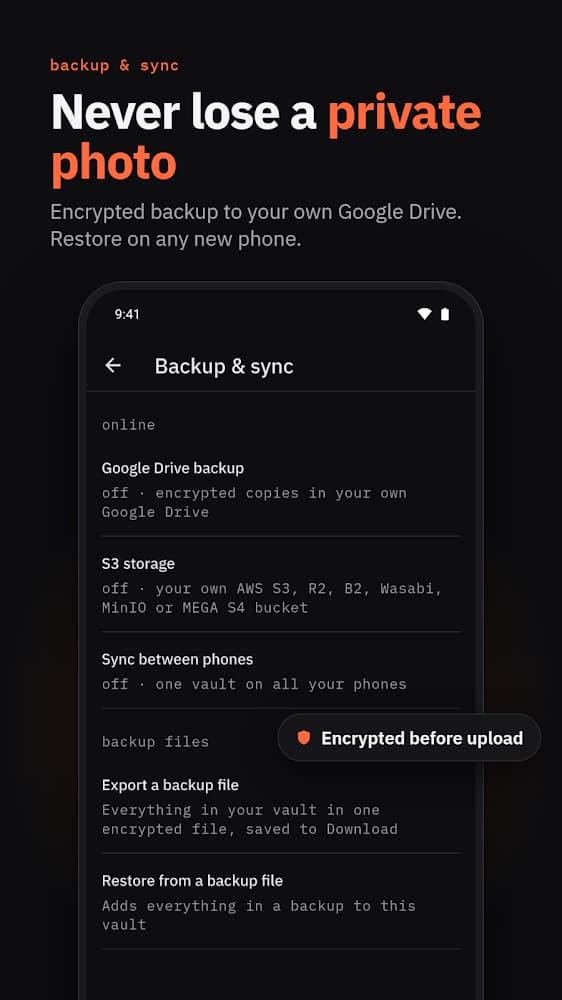 Hidey backup and sync settings for Google Drive and S3 storage