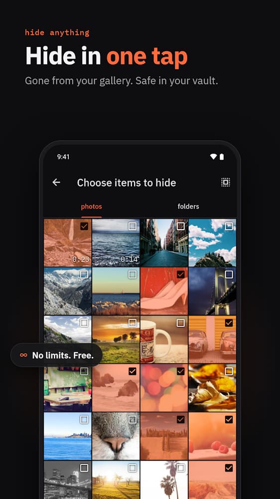 Hidey choosing photos to hide from the gallery