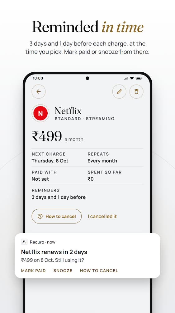 Recuro reminder before a Netflix plan renews