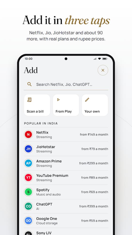 Recuro adding a service from popular Indian plans with rupee prices