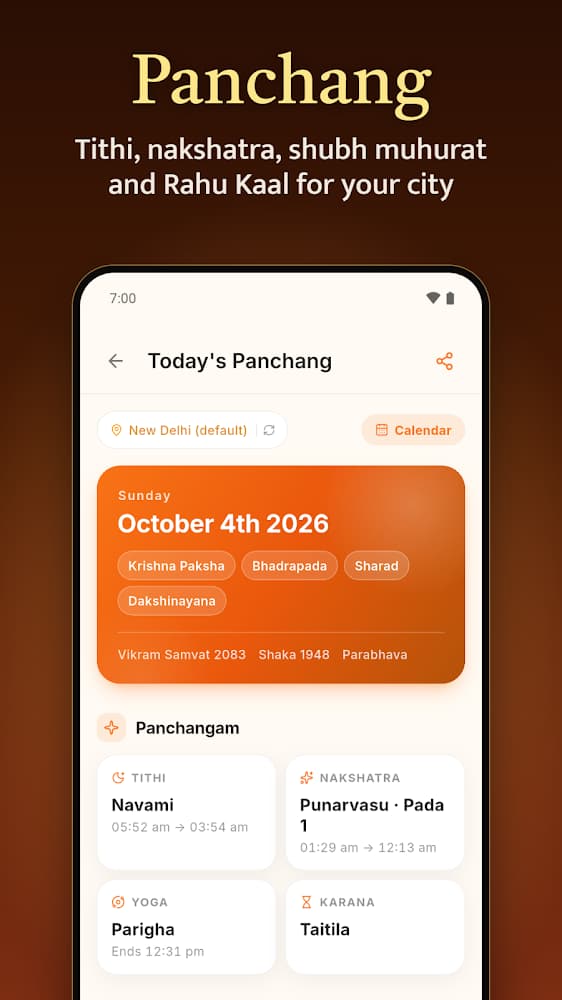 Sanatan Marg Panchang with tithi, nakshatra, yoga and karana